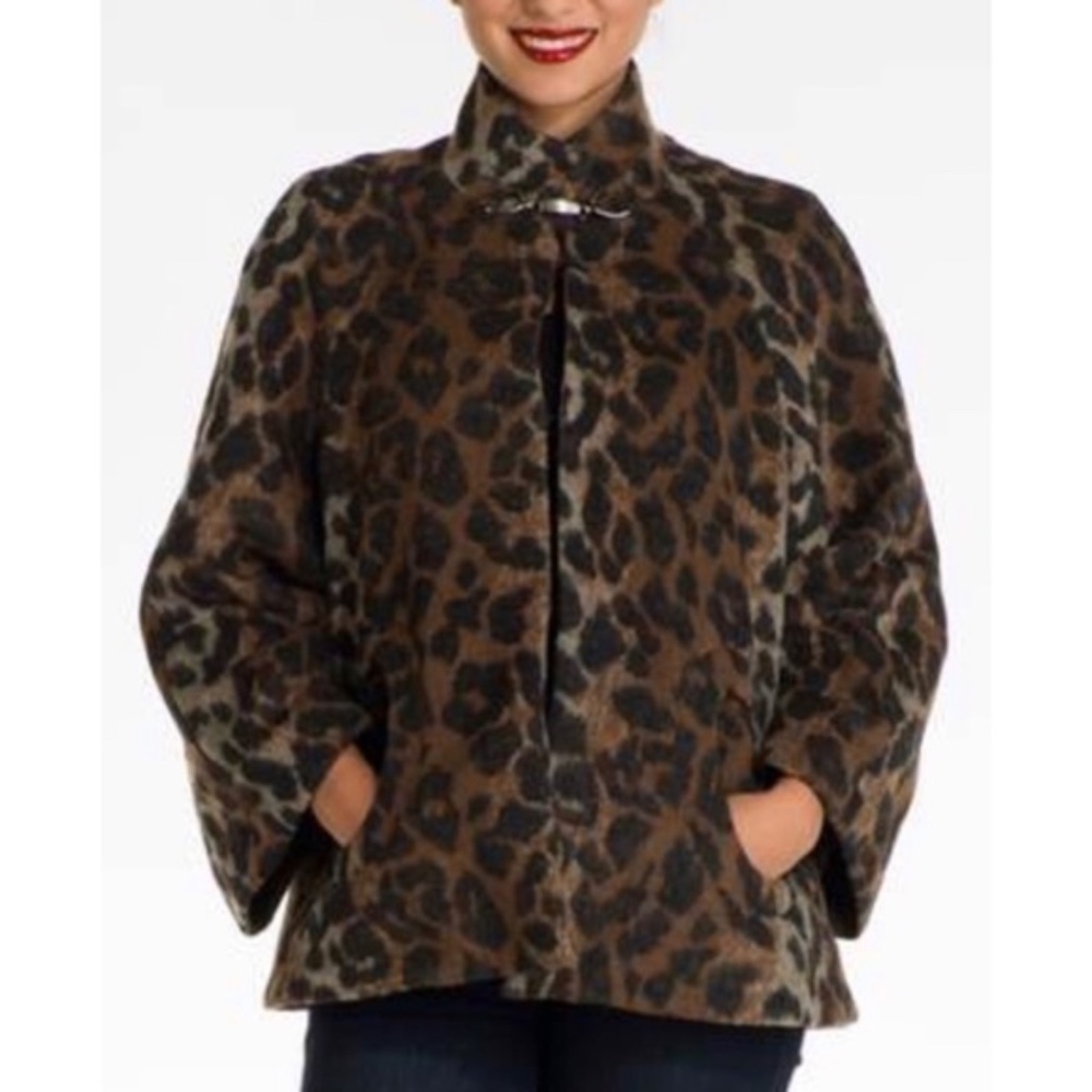 Betsey Johnson Leopard Print Cape Jacket - Brown and Black